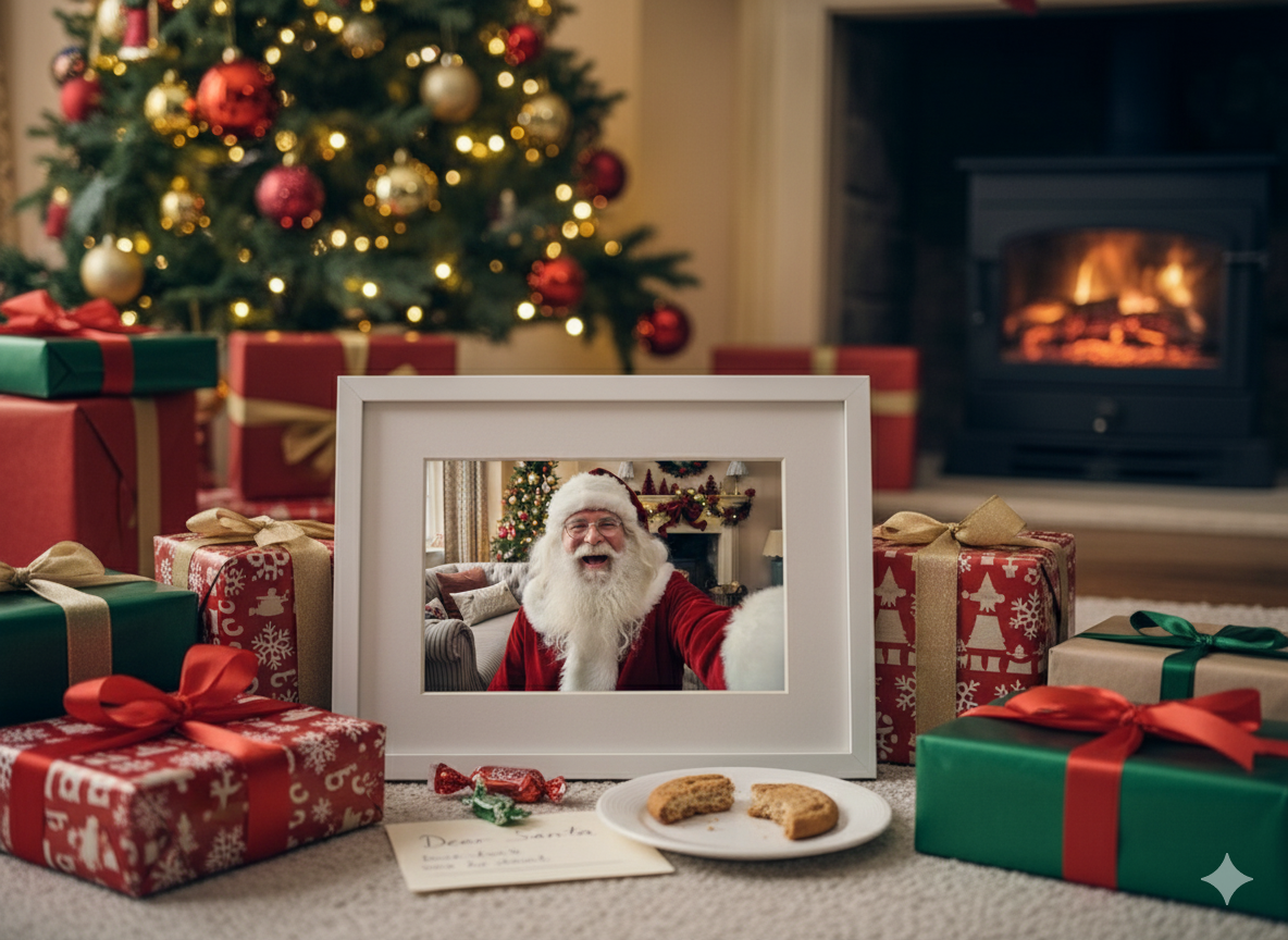Santa with sleigh and reindeer